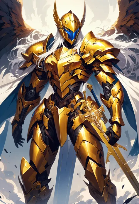 (Gods Apostle ), Sword with a Cross Engraved ,Silver cross,(Gold gear), (steam:1.15),Mechanical, ( Golden Mechanical Knight Armor 1.2), Despises Everything 
