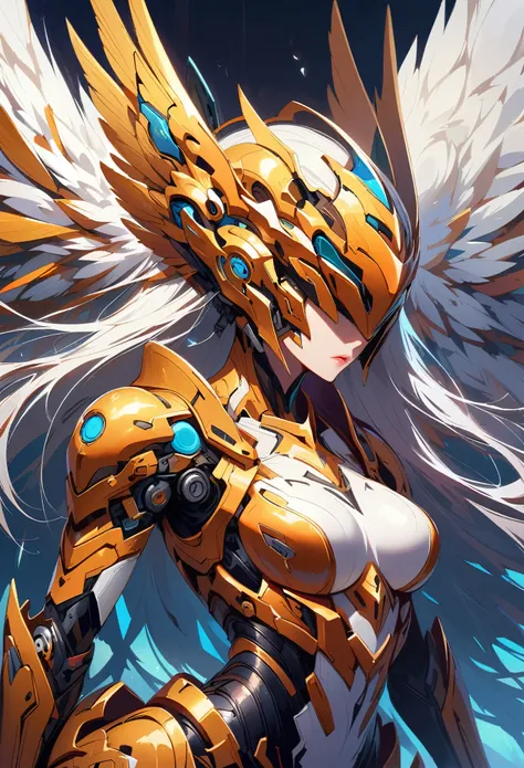  to generate a detailed female android hybrid ,  This hint creates a fascinating detailed description of the human hybrid, Show organic、 seamless integration of mechanical and bionic elements .  combat class should have advanced technology , Seamless integ...