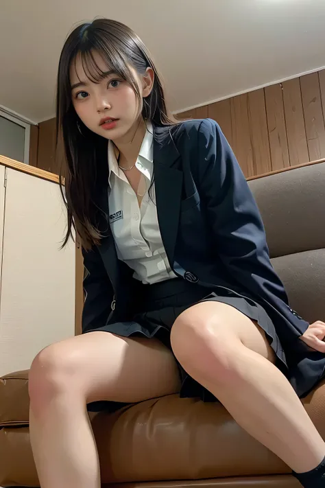 ((masterpiece:1.4))、((  debris flies:1.4))、((Long Hair Woman:1.4))、(( Im wearing a black tight skirt  :1.4))、((  sit on the sofa:1.4))、 ((  full body shot :1.4))、((   full body shot  :1.5))、(( shooting from below :1.45))、((  High School Girls  :1.4))、  inn...