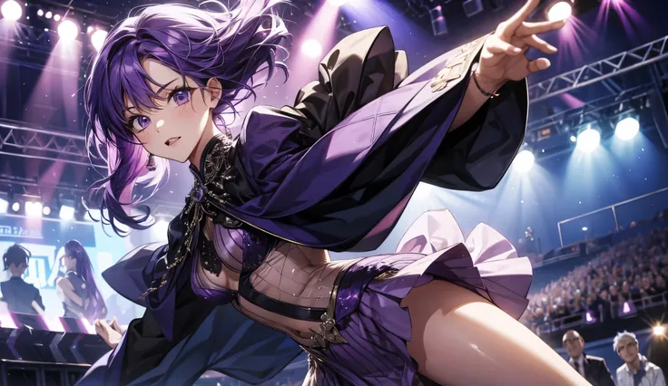 The purple hair girl dancing on a fancy stage