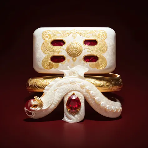 hjydragonlinetext, alabaster, ruby, gemstone, pearl, chinese dragon, non-human, ((white background)), scales, gold line, gold outline line, ((masterpiece)), ((best quality)), traditional chinese pattern, smooth, flowing, ruby, pearl