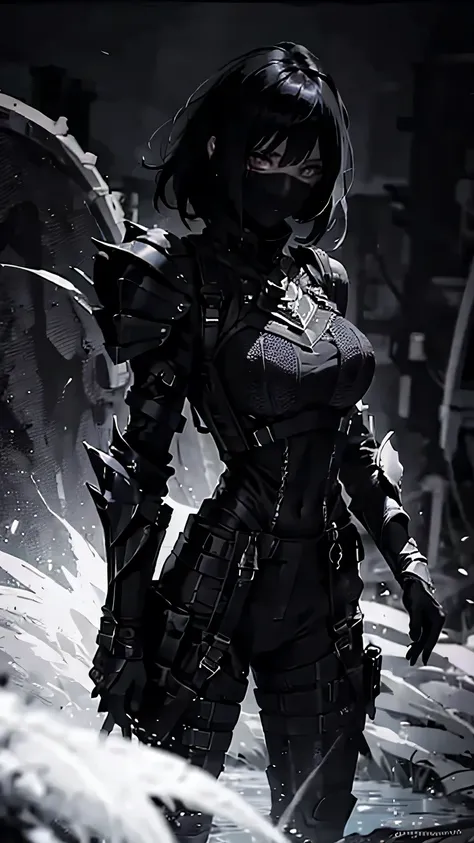 woman, ultra high details, dark fantasy, bloom, blood, dark environment, dark background, light armor, dynamic pose,