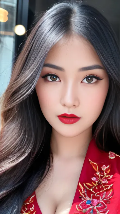 Ultra-realistic、 ultra-detailed primetime portraits、 最high quality、 8K、highest level、 The ultra -The high-definition)、(Super beautiful)、(beautiful face:1.5)、(detailed face:1.5)、(detailed eyes:1.2)、(detailed lip:1.2)、(Detailed nose:1.2)、((cleavage:1.1))、((U...