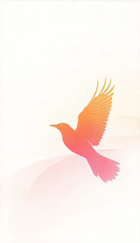  "A sleek, minimalistic silhouette of a bird in flight, with sharp, clean lines and a gradient of bright orange fading into pink. The bird should be the only object in the design, set against a white or very light background to emphasize its shape and colo...