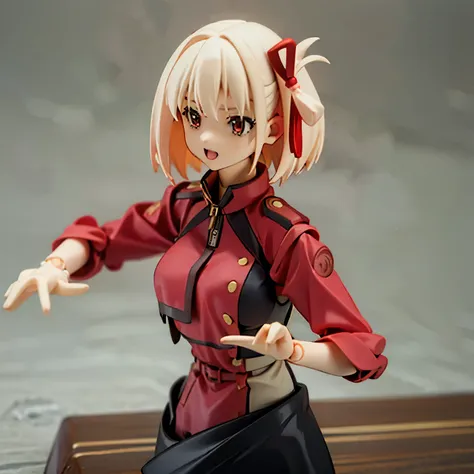 figma,chisato nishikigi, blonde hair, red eyes, short hair, medium breasts、 upper body、three-dimensional