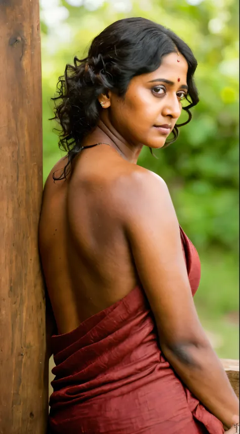 Looks like Anushka Shetty, a photo portrait of a beautiful girl 55 years old, mature woman, fleshy figure, juicy figure, with curls, styled black hair, (face portrait:1.5), dramatic light, Rembrandt lighting scheme, bust shot, linen tank top , top quality ...