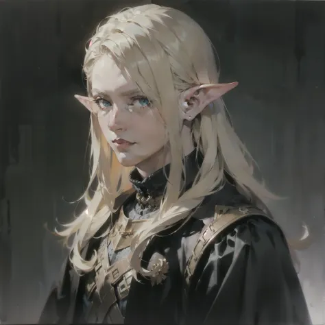 man, elf,  long blond hair , shoulder portrait