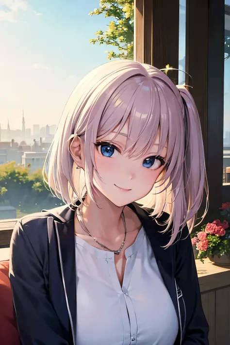 master piece, best quality, ultra detailed, high-res, anime, beautiful face, one cute woman, smile