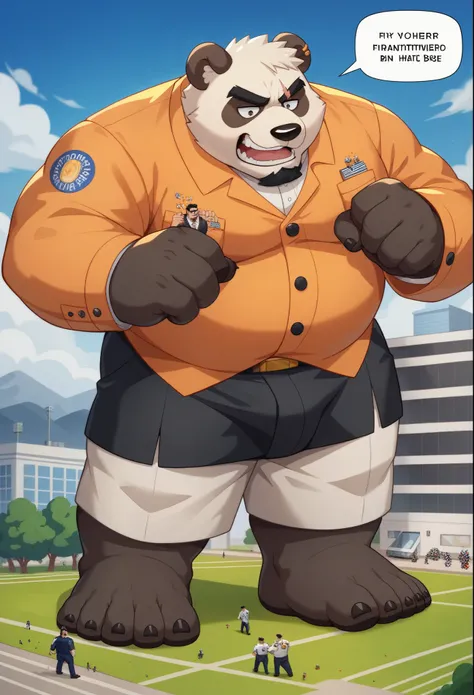 Scribble Panda bear -Gesicht,Humanity (Panda bear ),pummelig,(  black eyebrows :1.1),(perfect eyes),  slanted scar on the eye  ， looks intimidating and grumpy,（artist:takemoto arashi),(prisoners, criminally, Inmate,），  standing, fuss，（  Black beard  :1.3），...