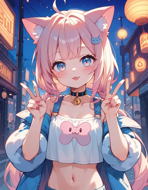 Masterpiece, (best quality), (high quality), moder street, 1girl, solo, sexy pose, high fashion clothes, (young), cute cat mouth shape, v-shaped sign, cat girl, cute girl, best body, blushing, high resolution, 4K, best upscale,