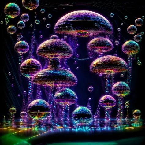 a close up of beautiful bubbles floating on top of each other, lsd, dmt imagery. octane render, psychedelic droplets of water, a...