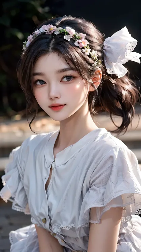 (masterpiece), ( top notch ), ( High Quality Details ), (illustration), (1 woman), looking at the viewer , (Interview), beautiful and delicate eyes , delicate and beautiful face, Floating , (High saturation), (shining), blue sky, Bright and beautiful f...