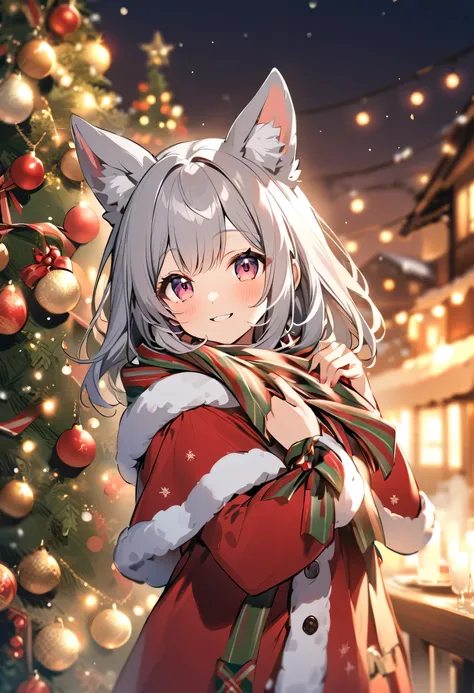 winter，smile，Dog ears girl，Gray Hair，  Christmas