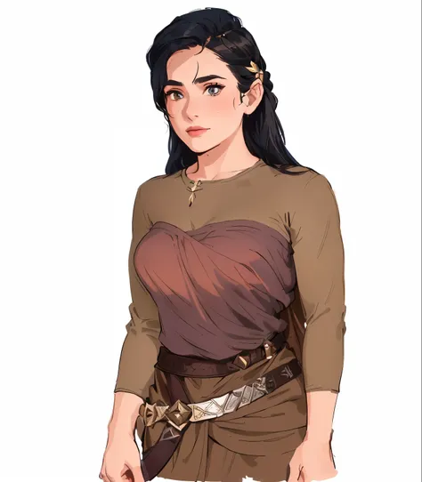 a woman in a brown dress with a brown belt, snow white as a d & d fighter, female dwarven woman, dwarven woman, lara croft medieval, valkyrie style character, female lead character, arya stark as venus, fantasy d&d character, yennefer of vengerberg, mediev...