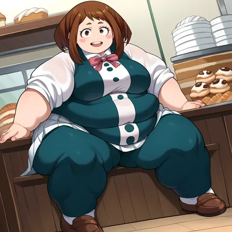 score_9, score_8_up, score_7_up, source_anime,
ochakouraraka, ochako uraraka, brown eyes, brown hair, short hair, blush, blush stickers, smile,
School uniform, skin tight,
Indoor, Bakery,
looking at viewer, dutch angle, full body,  idle,pov ,sitting on oth...