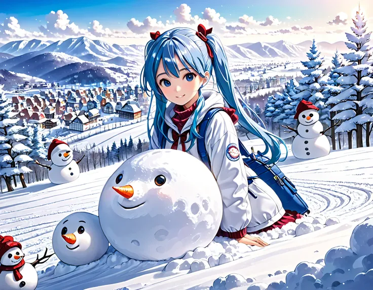 (( best quality)),( super A high resolution ),(Ultra-detailed),(Detailed depiction),(( best anime)),( Best Artwork ),Ultra-detailed art, the art of amazing depiction,Overwhelming depiction:1.5, ( one girl who is at ease:1.5),  light blue long hair、 girl wi...