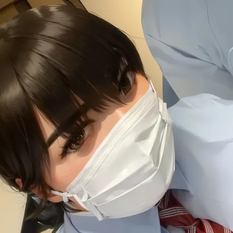 there is a woman Wear a maskした and tie with a tie, Wear a mask, Wear a maskした,  no face mask ,  A cartoon man wearing a mask and white coat with a surgical mask to cover his mouth , wearing  facemask,  medical mask , Chiho, Seifuku,  facemask, Profile pict...