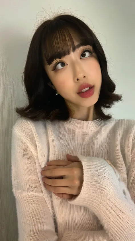 (masterpiece:1.3), (8k, Realistic, RAW Photos, Highest quality: 1.4), (One girl), Beautiful Face, (Realistic Face), (Black Hair, short hair:1.3), Beautiful hairstyle, Realistic eyes, Beautiful attention to detail, (Realistic Skin), Beautiful Skin, (sweater...