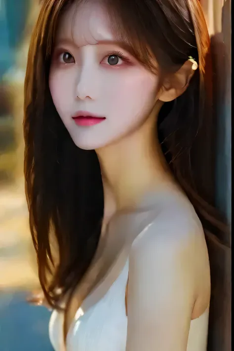 kind and charming chinese beauty  ,   half length pictures ,  delicate and sexy collarbone ,  charming oval face ,  holding a sp...