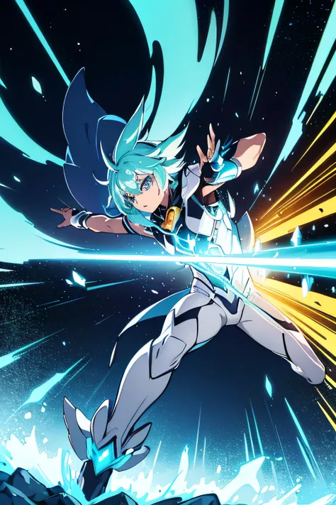 Heros name is Echo Crystal Reflector.
This ore is based on the Echo Crystal (an ore that contains the power of sound).
His special move is Sonic Reflective Wave (a defensive move that blasts enemies with sound waves).
The Echo Cluster Reflector, a defender...