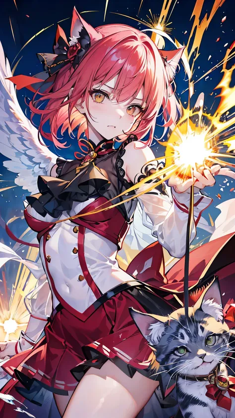 (( best quality)),( ultra high resolution),( super detailed),( detailed description ),(( best CG )),(masterpiece), Highly Detailed Art ,( Art with Precise Details :1.5), (Female armed angel :1.6),( A beautifully arranged face :1.7,anger:1.5),( Lots of spar...