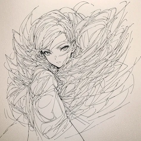 black and white art ,  line drawings of anime characters