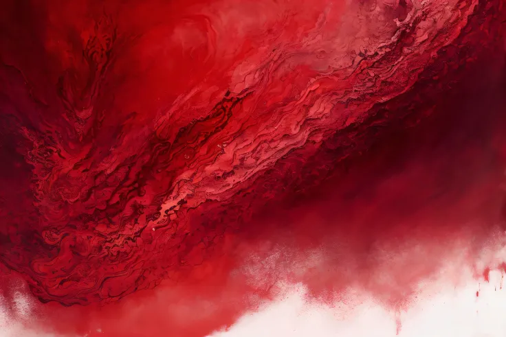 Abstract painting in shades of deep crimson and burgundy, with flowing patterns that mimic the natural movement of blood. The intense colors and organic shapes create a powerful, dramatic effect