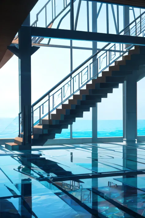 Beautiful stairs of glass and water shining looking so beautiful 