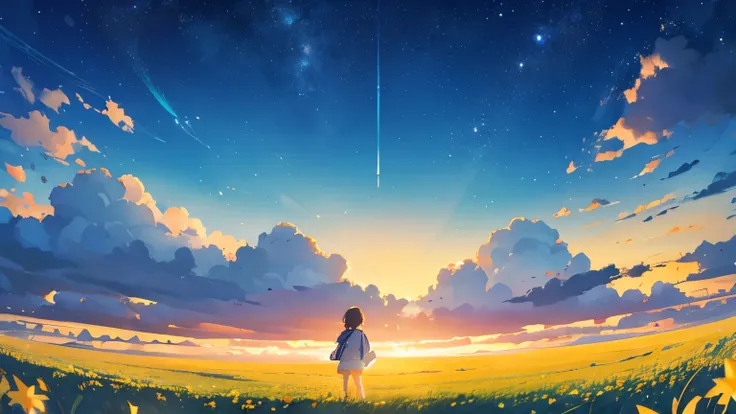 grassland。 horizon 。horizontal line。 look up at the starry sky。it's like heaven 。