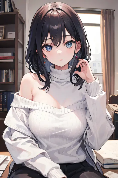 ((best quality)), ((masterpiece)), (detailed), 1girl, off-shoulder sweater, 