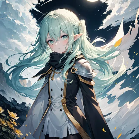      High Quality , masterpiece,   delicate hair  ,   Delicate Eyes  ,   delicate hair  , ((masterpiece, 最     High Quality )),      High Quality , masterpiece,   delicate hair  ,   girl  ,( Light green hair)),((gold eyes)), Daikon,Long Hair,Elf Ears,(torn...