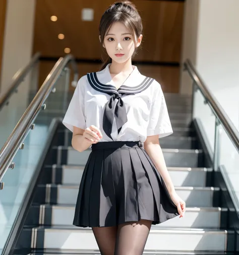 Black Pantyhose Nude 、Idol's face、 best quality、 best quality、 ultra high resolution、masterpiece、8k、Clear photo、 RAW photo、 escalator、smile、 full body Ezbian :1.2、 Girls in Delicate Sailor Uniforms and Pleated Skirts:1.8、 very cute Japanese 、 bob cut...
