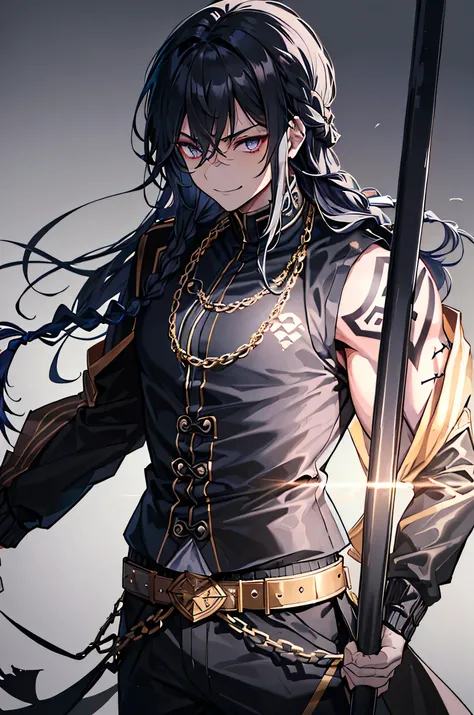 Executioner、Alone、The embodiment of evil、((male、Black shining eyes、 black hair))、(Black Tattoo、Tattoo on the head )、(((( black jacket))))、((( zoom up)))、(Delicate face)、((Alone、male))、 adult male sex、Stand in front、(((Holding a big metal rod)))、((( unlit b...