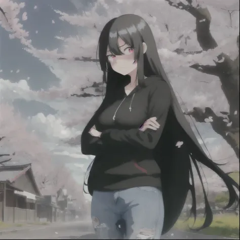 woman, very long hair, (very black hair:1.5), hoodie, jeans, (wetting herself:1.5), (standing:1.5), huge pee stain, embarrassed, humiliation, blushing, angry, (best quality,4k,8k,highres,masterpiece:1.2), ultra-detailed, extremely detailed body, extremely ...