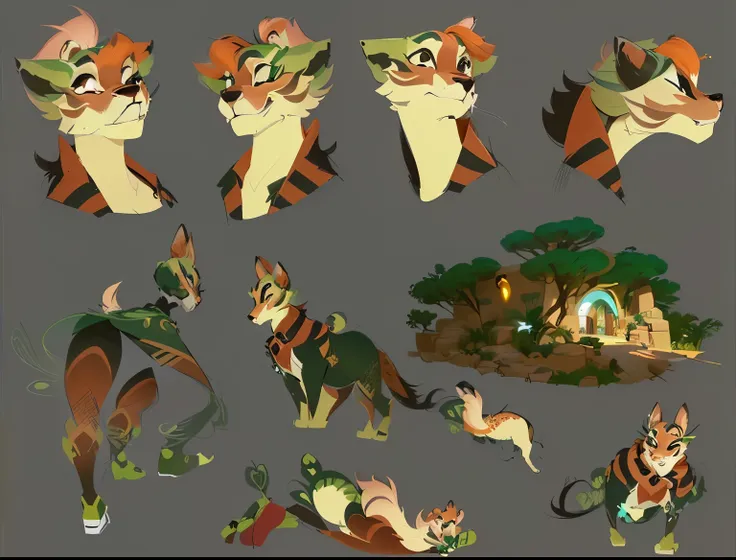 a close up of a cartoon character with different poses, cartoon concept art, zootopia concept art, animation concept art, animated character design, stylized concept art, disney concept art, character design for animation, disney. model sheet detailed, dis...