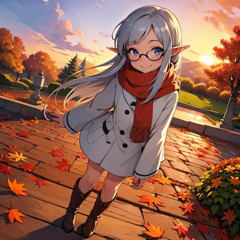 masterpiece，  best quality， high image quality，( super flat， flat shading )，elf， young girl，glasses，beautiful silver hair， fishe...