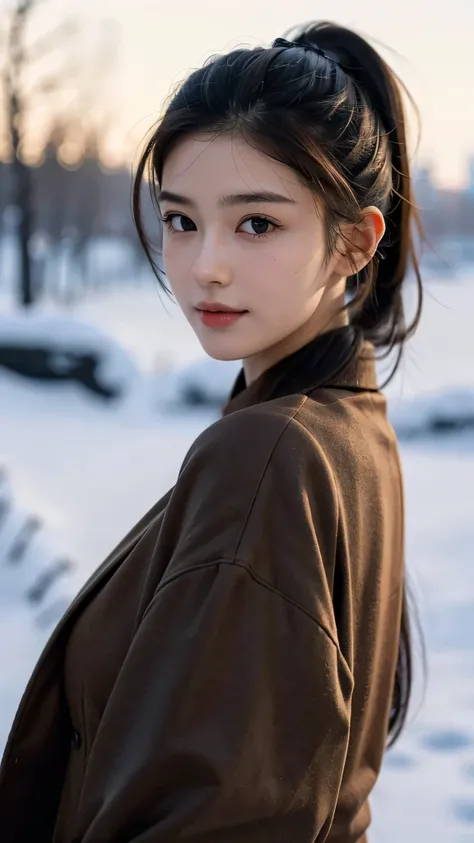 Winter Clothing,Long Coat,outdoors,Body in front,Body is facing forward,Close up face,masutepiece,The highest image quality, High quality, the background is clear,Beautiful woman, Japanese, Detailed, Ultra-detailed, finely detail, hight resolution, 8K Wall...