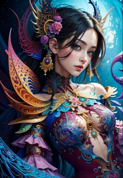 (masterpiece, top quality, best quality, official art, beautiful and aesthetic:1.2), (1girl), extreme detailed,(fractal art:1.3),colorful,highest detailed