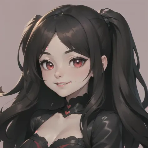 emote, twitch, 1girl, beautiful, vampire goddess, brunette very long hair, red eyes, wearing a sexy red and black dress, smirk, , ultrasharp, ((best quality)), ((masterpiece)), (detailed), twitch emote, chibi, outline, sticker,