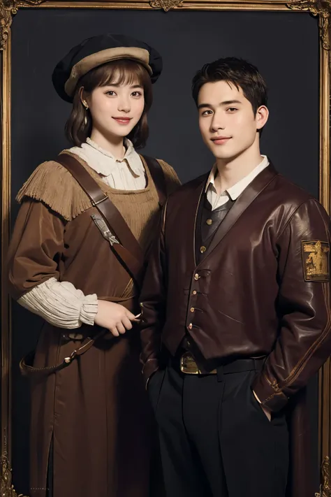 326 (  A 20-year-old woman and a 20-year-old man work in the stable), (  super real ), (Horseburn 、There is a horse), (  shorthair), (smile), ((  gorgeous costume )), ((Rembrandt style painting))