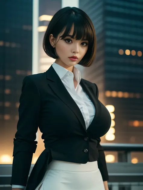 Tight-fitting business shirt, Just-fitting short sleeve, High-waist pencil skirt, (Shirt tucked into skirt:1.5), (Wearing a business Jacket on top:1.3), Pantyhorse, Office district, Skyscrapers in the background,
8K Quality, (High Resolution:1.5), (Realist...