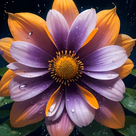 there are many purple and orange flowers with water droplets on them, magical colorful flowers, magical flowers, staggering in its beauty, beautifully painted, beautiful nature, incredibly beautiful, beautiful flowers, beautiful image, beautiful flower, be...