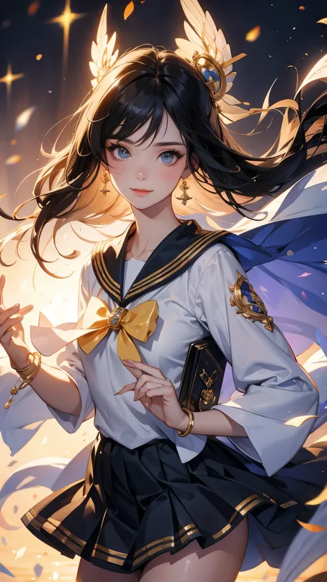 (( best quality)),( ultra high resolution),( super detailed),( detailed description ),(( best CG )),(masterpiece), Highly Detailed Art ,( Art with precise details :1.5), (A woman transferred to a fantasy world:1.8),( A beautifully arranged face :1.5),(smil...