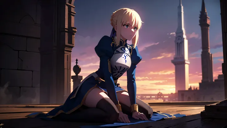 saber from fate; up to down perspective; praying for god sitting on knees; praing pose; staring on sky; mini-skirt; stockings; aesthetic; bohemian; realistic; skinny fit; emo; ; night church background; Dark fantasy ; focus on hips; goddess; solo girl; epi...