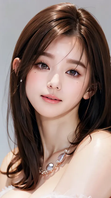 beautiful women、 straight hair 、((brown hair:1.2))、 upper body close-up、( hair that flutters like:1.2)、 long lashes、big eyes、bea...