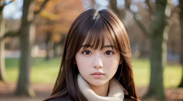 High definition, 4K, photo quality, realistic, soft light source, wide shot, Japanese, one girl, pretty girl, 20 years old, brown eyes, parted bangs, brown hair, medium hair, looking at camera, upper body.
Season: winter. Background: Hirosaki Park, Aomori ...