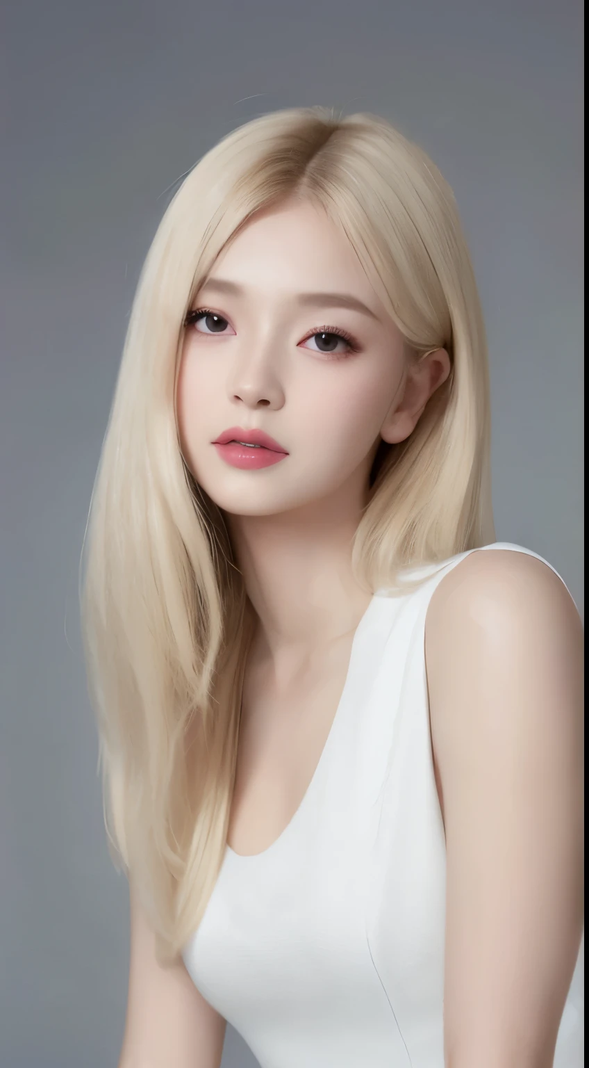 ((Realistic lighting、top-quality、8k、masterpiece:1.3))、Clear focus:1.2、1girl in、flawless beauty:1.4、slim((blonde hair))、Neat and clean clothing、One-piece clothes、Supene Face、Narrow-eyed、 double eyelids、lighting like a movie、photos realistic、28 year old、St...