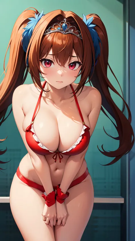 8k high resolution ( super detailed), masterpiece, ( best quality)　 anime illustration　 detailed eyes on board,  detailed face 　 detailed hands 　Fine hair　 very elaborate body、 fine skin 　solo　Horse Girl_ Daiwa Scarlet　daiwa scarlet　 twin tails、 long hair、...