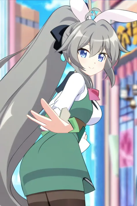 cute.girl.anime.Style.tights ponytail,  very long hair, Bunny ears,  anime style, 