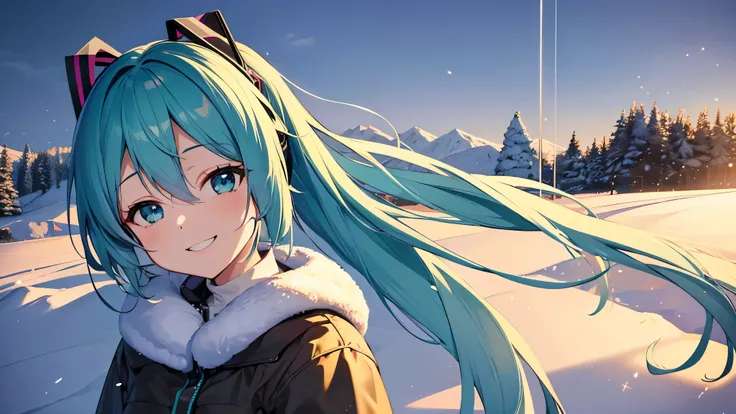  Hatsune Miku、smile、winter、snow